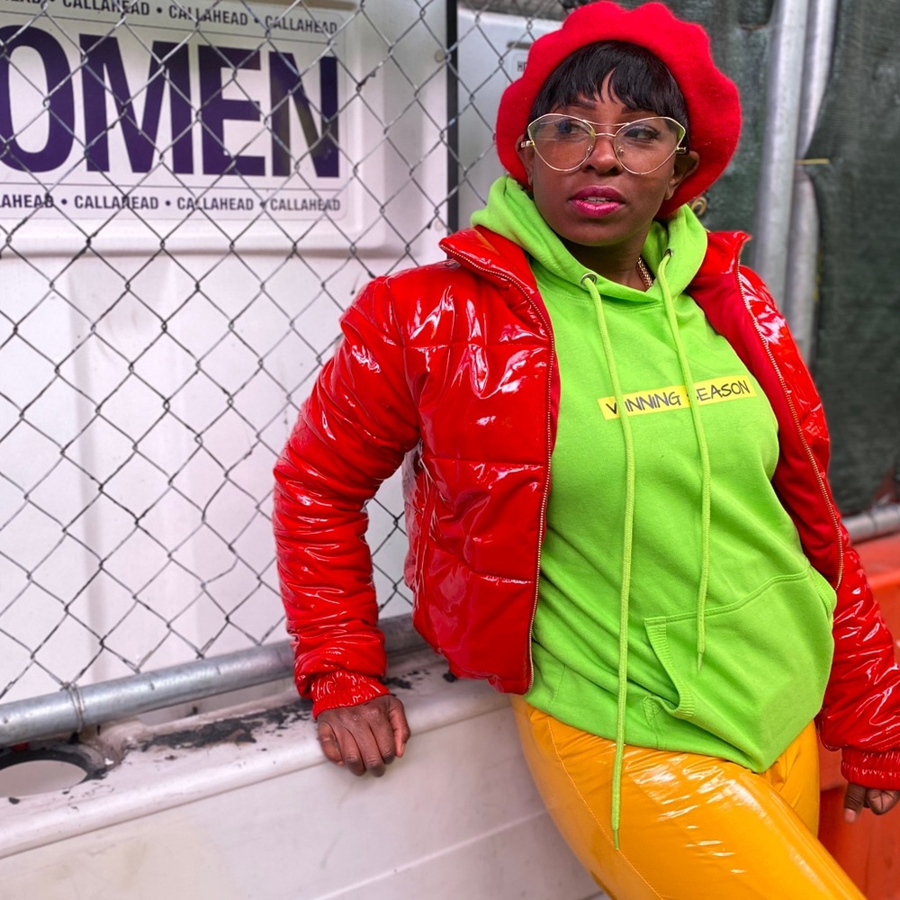 Red Latex Puffer Bomber Jacket